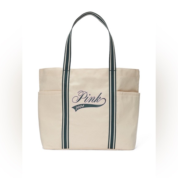 Victoria's Secret PINK Logo Canvas Tote Bag Side Pockets New 2004! - Picture 2 of 12